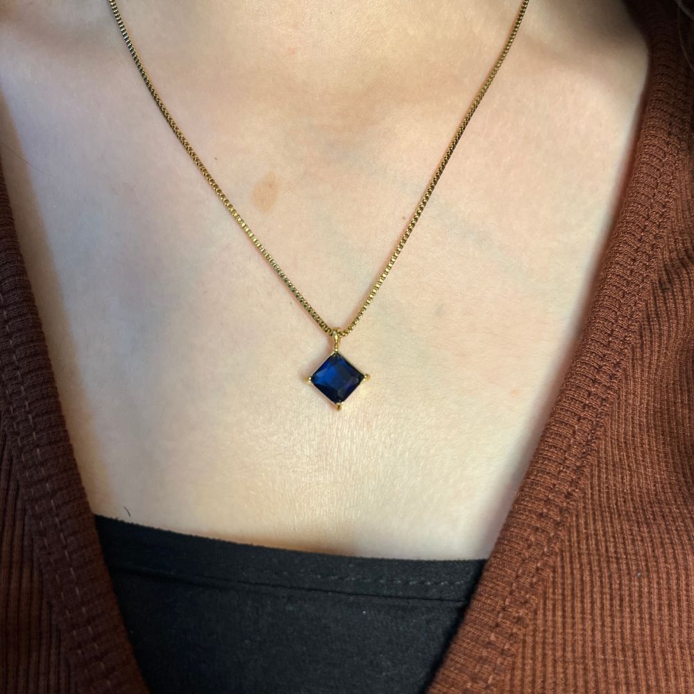 Blue Square Pendant  - 18K Gold Plated