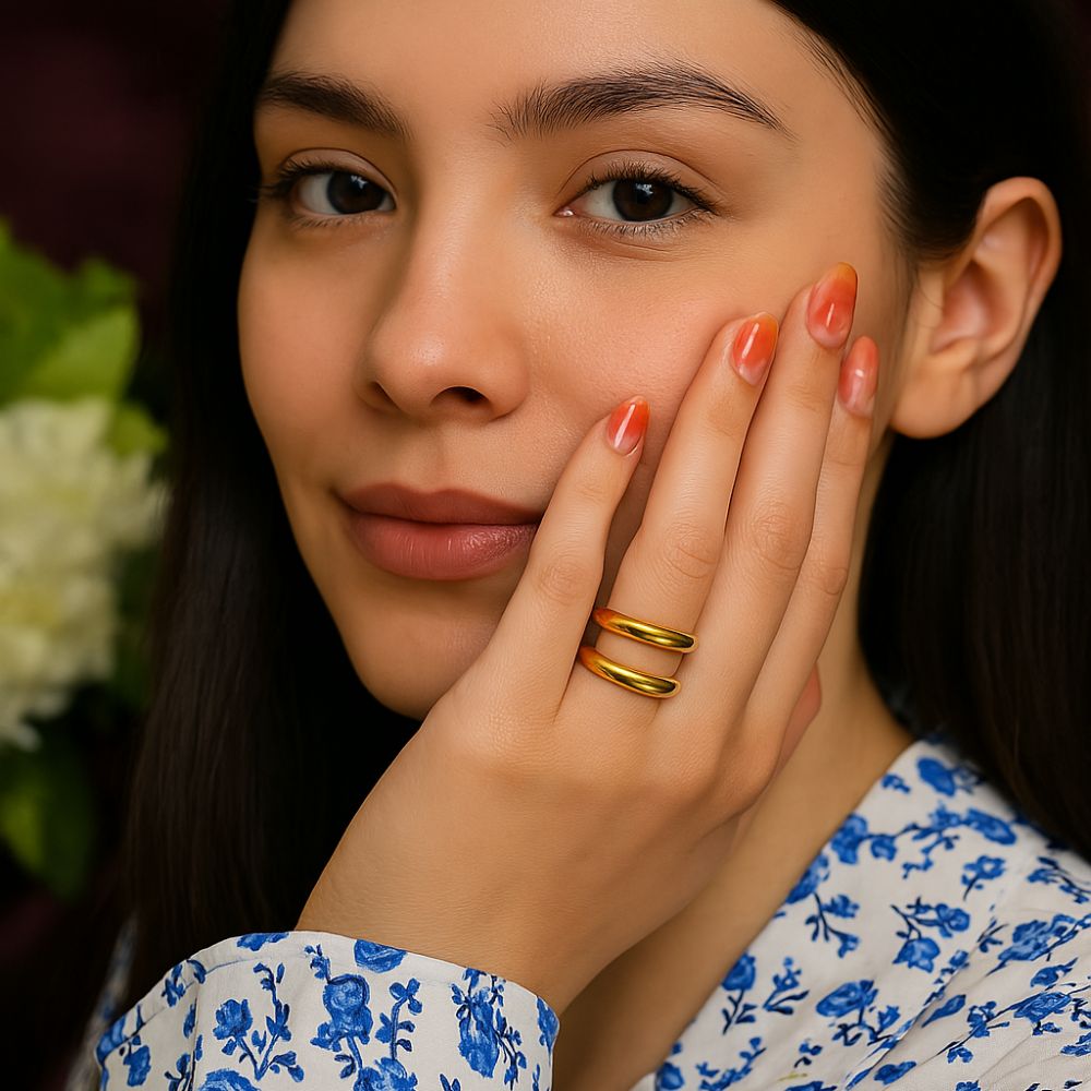 Double Bands Stacked Adjustable Ring