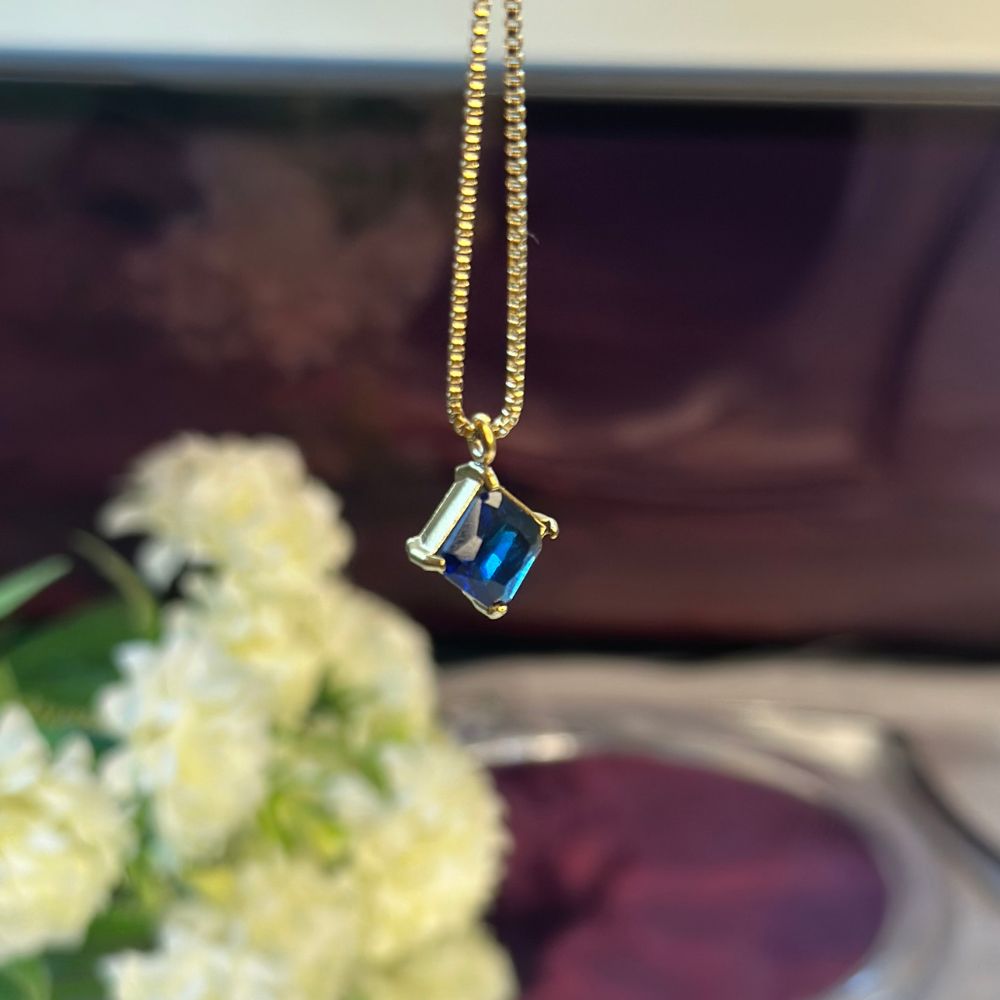 Blue Square Pendant  - 18K Gold Plated