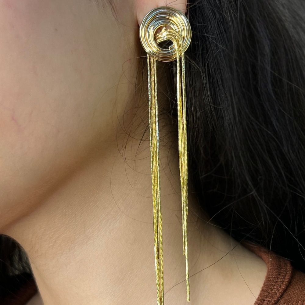 Metal Tassel Drop Earring - 18K Gold Plated