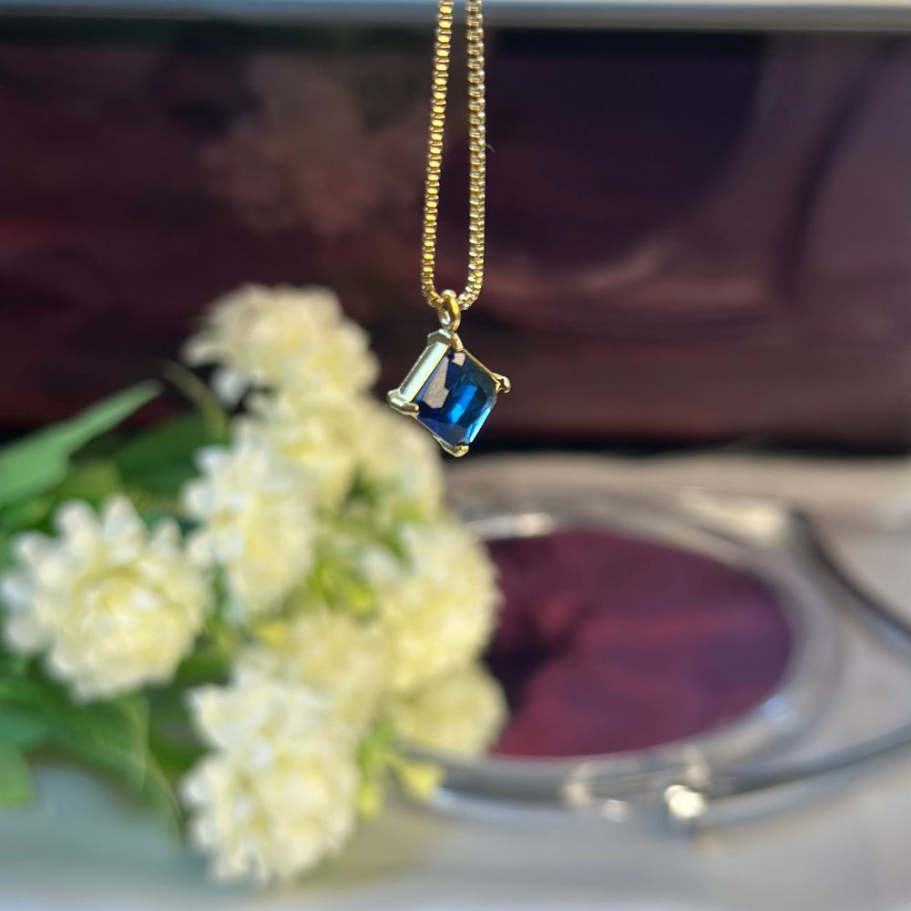 Blue Square Pendant  - 18K Gold Plated