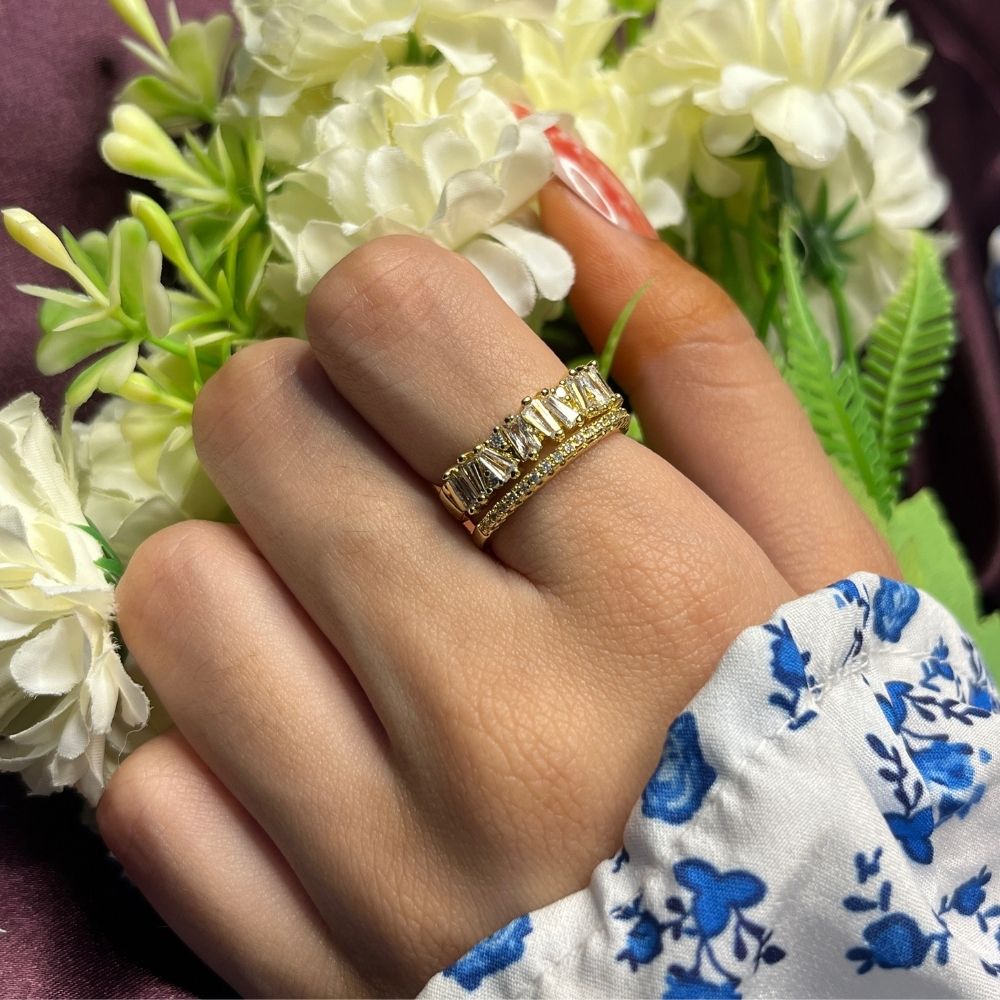 Stacked Baguette Adjustable Ring