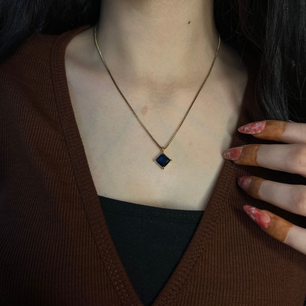 Blue Square Pendant  - 18K Gold Plated